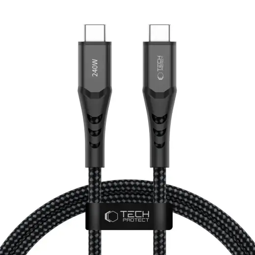 Tech-Protect Ultraboost UB11T duomenų perdavimo ir įkrovimo laidas | USB-C į USB-C | PD, QC 3.0 | 240W | 1m | juodas