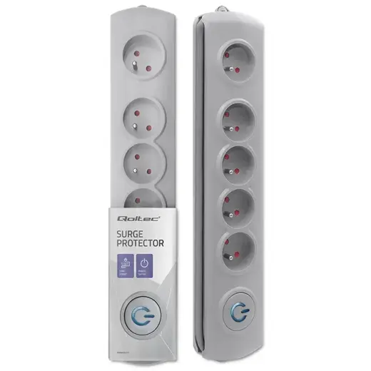 Qoltec Surge protector | 5 sockets | 1.8m | Grey