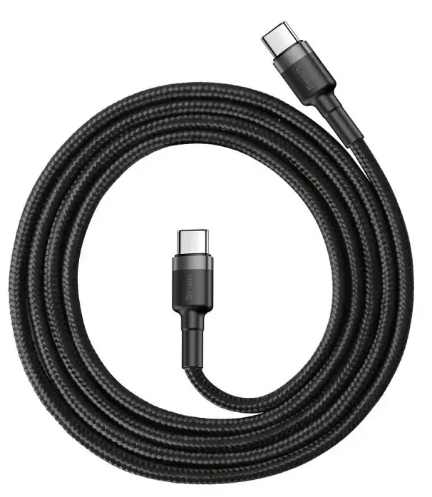 Baseus CATKLF-GG1 Cafule datu pārraides un uzlādes vads | USB-C uz USB-C | 60W | 1m | pelēks, melns (Bojāts iepakojums)