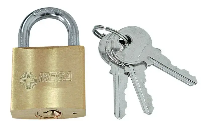 Padlock brass hardened shackle 40mm 3 keys