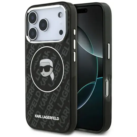 Karl Lagerfeld IML Karl Head Logo maciņš ar MagSafe atbalstu telefonam iPhone 17 Pro Max melns