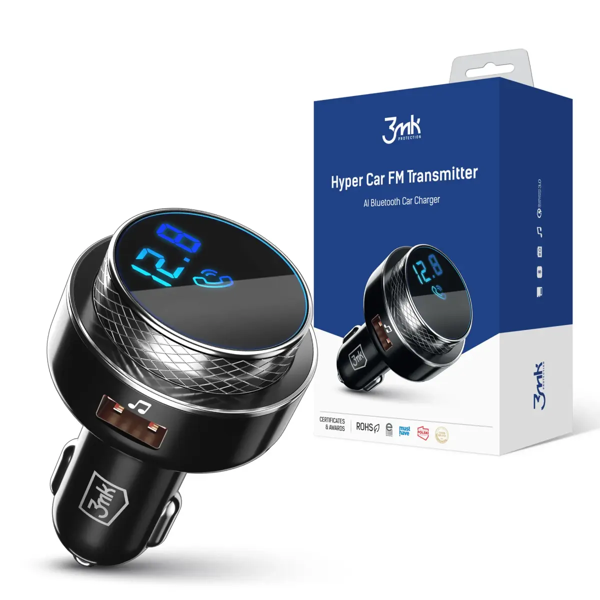 3MK automobilinis įkroviklis su siųstuvu, 2x USB-A | 3A | 15W