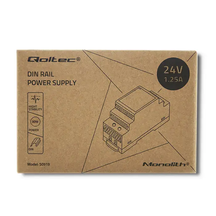 Qoltec DIN rail power supply | 30W | 24V | 1.25A | Gray
