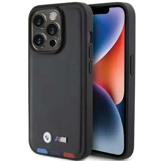 BMW BMHCP15L22PTDK iPhone 15 Pro 6.1" czarny|black Leather Stamp Tricolor