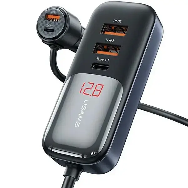 USAMS C40 CC213CC01 automašīnas lādētājs | 165W | PD, QC | USB-C, USB-A | melns