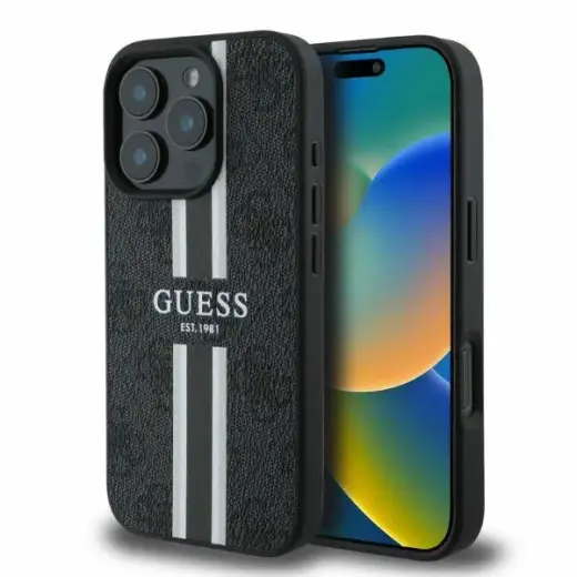Guess GUHMP16LP4RPSK iPhone 16 Pro 6.3" czarny|black hardcase 4G Printed Stripes MagSafe