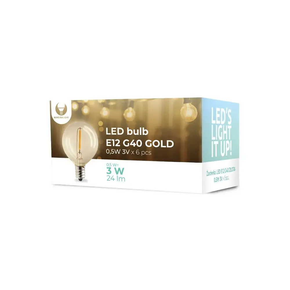 LED Bulb FL-2B E12 G40 0.5W 3V 24lm gold Forever Light 6pcs