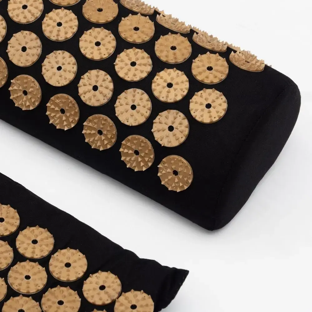 Acupuncture massage pad set with pillow and cover black gold