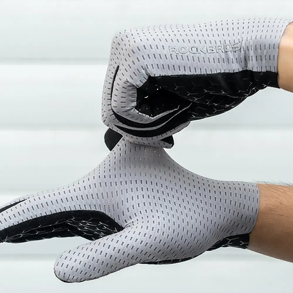 Rockbros Breathable Full Finger Cycling Gloves, Size: XL - Gray