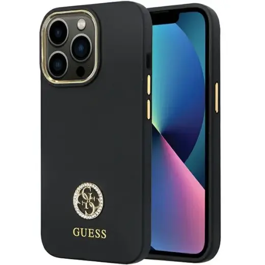Guess Silicone Logo Strass 4G telefoni ümbris iPhone 13 Pro Max must