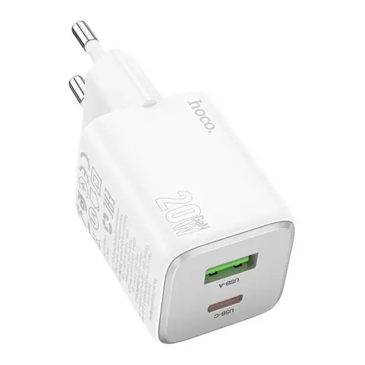 HOCO N41 reisilaadija | 20W | PD, QC, GaN, PPS | USB-C, USB-A | valge