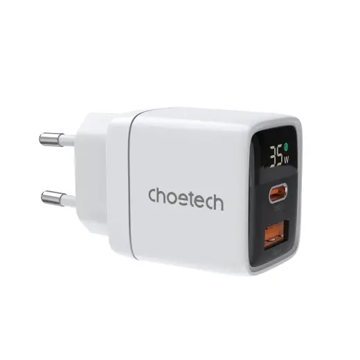 Choetech PD6052 зарядное устройство | 35W | GaN, PD | USB-C, USB-A | с LCD дисплеем | белое