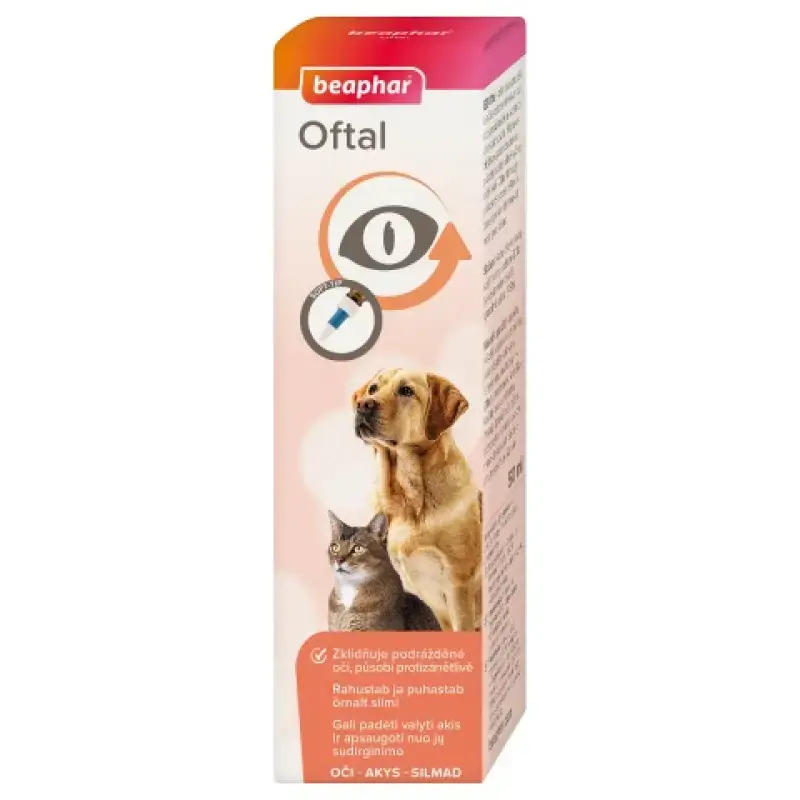 Līdzeklis dzīvnieku acu kopšanai - Beaphar Oftal, 50ml