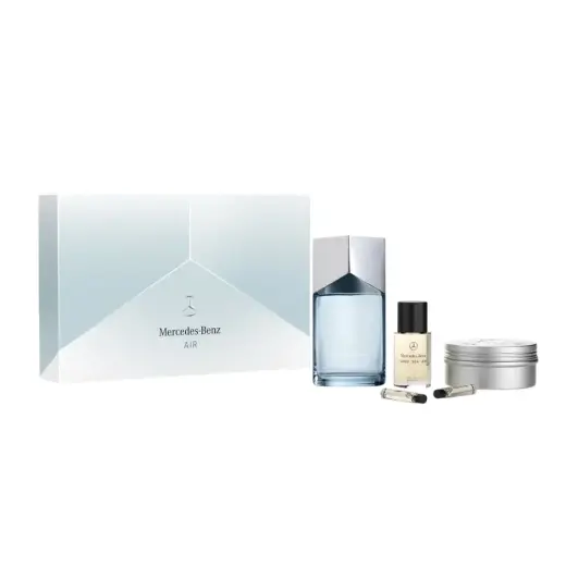 Set Mercedes-Benz: Air, Eau De Parfum, For Men, 100 ml + Land-Sea-Air, Cleansing, Scented Soap Bar, 110 g + Land, Eau De Parfum, For Men, 1.5 ml *Sample + Air, Eau De Parfum, For Men, 1.5 ml *Sample + Land-Sea-Air, Hydrating, Oil, Face, Body, Hair & Beard, 30 ml