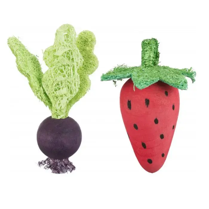 Aksesuārs grauzēju būriem : Trixie Set of strawberry|beetroot, wood|loofah, 6|9 cm.