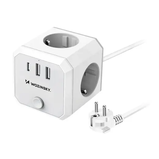 Wozinsky WKZ-3B Power Cube 3x AC 2x USB-A 1x USB-C 4000 W with 1.8 m Cable - White