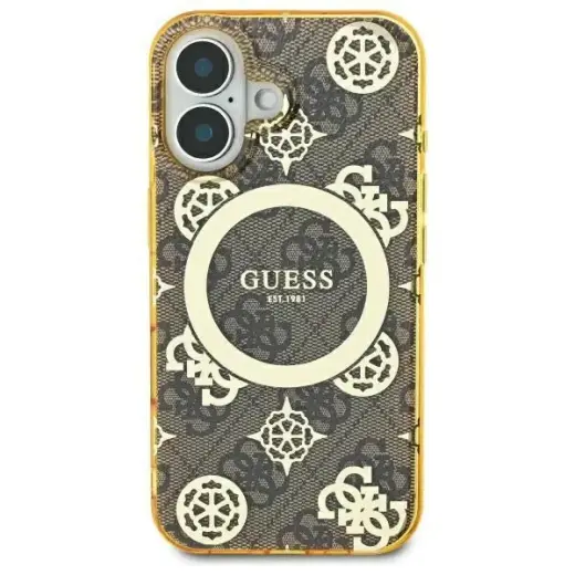 Guess GUHMP16LH4PYEEW iPhone 16 Pro 6.3" brązowy|brown hardcase IML Peony On 4G Background MagSafe