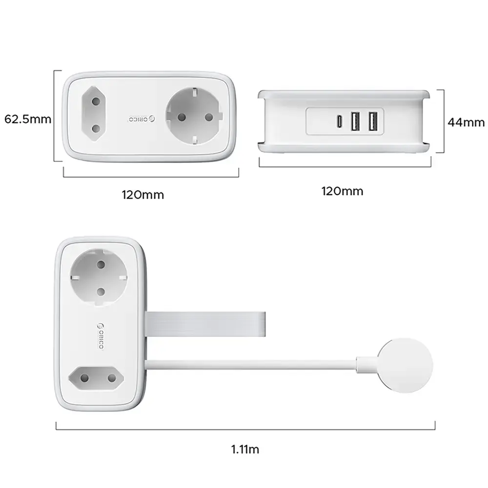 Orico AP3 65W GaN 6in1 Power Strip 2x AC + 2x USB-A + 2x USB-C - White