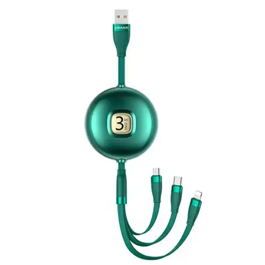 USAMS SJ508USB03 3-in-1 data transfer and charging cable | USB-A to Lightning, Micro USB, USB-C | 1m | green