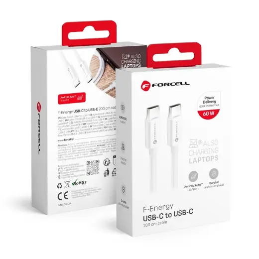 Forcell F-Energy C338 data transfer and charging cable | USB-C to USB-C | QC 4.0, PD | 60W | 2m | white