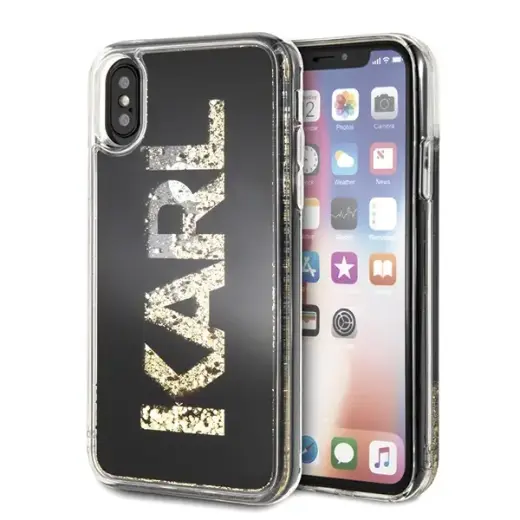 KLHCPXKAGBK Karl Lagerfeld PC|TPU Liquid Glitter Mirror Cover for iPhone X|XS Black