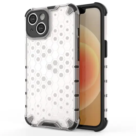 Honeycomb armored hybrid phone case for iPhone 14 transparent