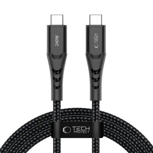 Tech-Protect Ultraboost UB11T duomenų perdavimo ir įkrovimo laidas | USB-C į USB-C | PD, QC 3.0 | 240W | 2m | juodas