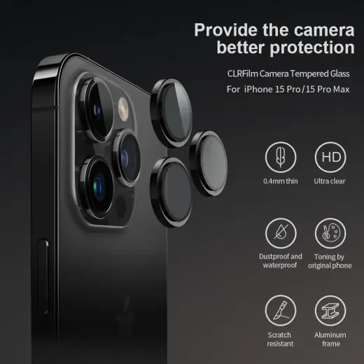 Nillkin CLRFilm Camera Tempered Glass for Apple iPhone 15 Pro|15 Pro Max Black