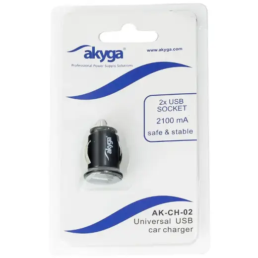 Akyga AK-CH-02 auto lādētājs | 10.5W | USB-A | melns