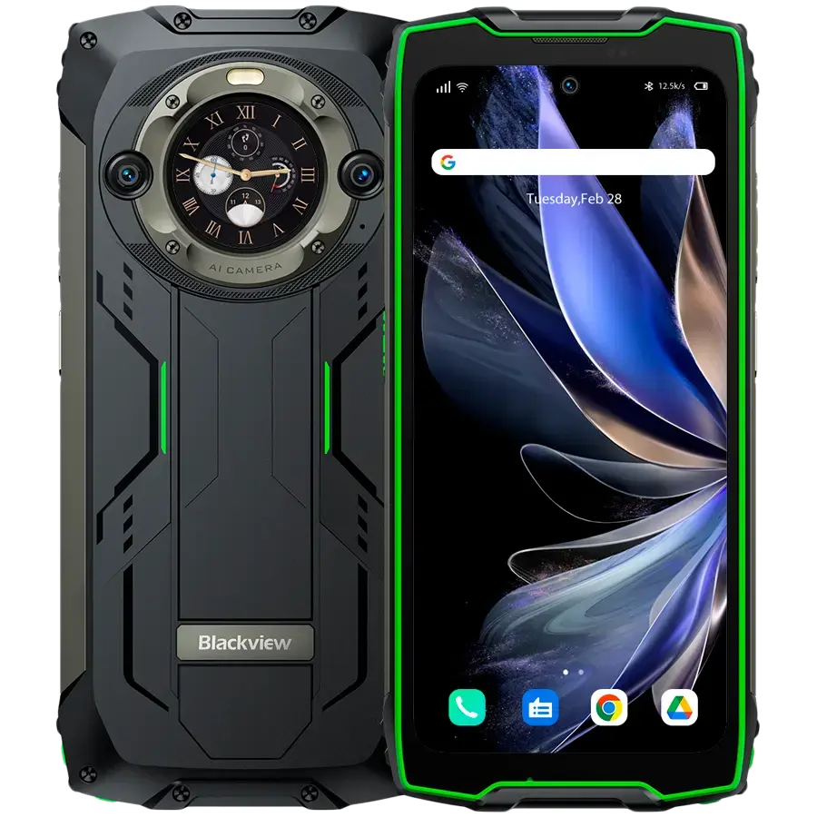 Blackview Rugged BV9300Pro LTE 6.7" FHD+IPS 1080x2388 120Hz Corning 5 12GB+256GB MT6789V G99 Dual-display CAM Front 32MP Rear 64MP+8MP IP68/IP69K Waterproof NFC Fingerprint 15080mAh NO Charger Android 13 up to 15 Green