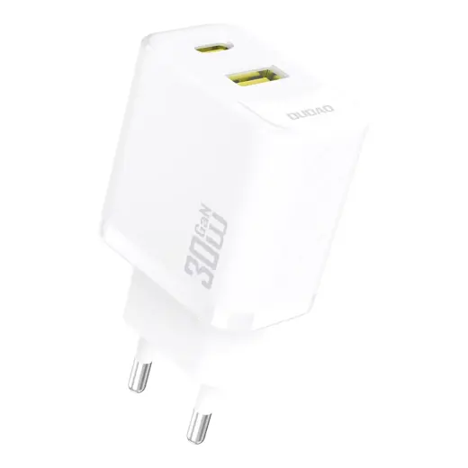 Dudao A27TEU kelioninis įkroviklis | 30W | PD, GaN | USB-C, USB-A | baltas