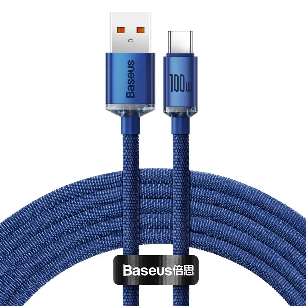 Baseus crystal shine series datu pārraides un uzlādes vads | USB-A uz USB-C | 100W | 2m | zils