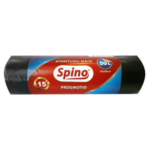 Atkritumu maisi SPINO, tilpums 50 L, 15 gab., 12 mkr, HDPE, 62 x 80 cm, melnā krāsā