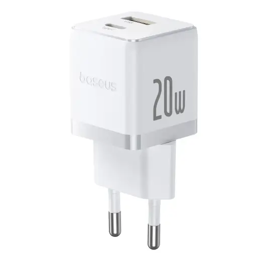 Baseus Palm tīkla lādētājs | 20W | PD, QC | USB-C, USB-A | balts