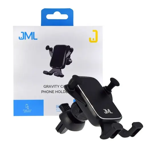 JML CH-126 gravitacinis automobilinis telefono laikiklis ant oro grotelių su 85 mm spaustuku juodas
