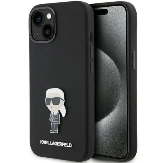 Karl Lagerfeld case for iPhone 15 Plus 6,7" KLHCP15MSMHKNPK black HC SILICONE IKONIK METAL PIN