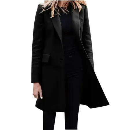 Women Business Attire Solid Color Long Sleeve Single Breasted Slimming Cardigan Suit Coat Top(Black 5XL)