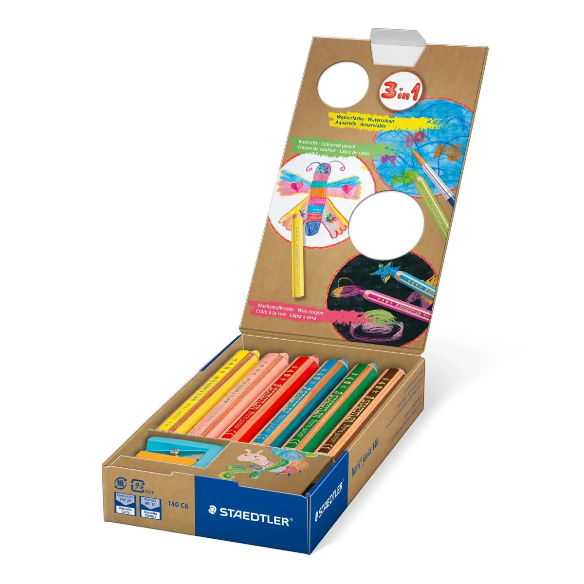 Krāsainie zīmuļi STAEDTLER Buddy 3 in 1, 6 krāsās