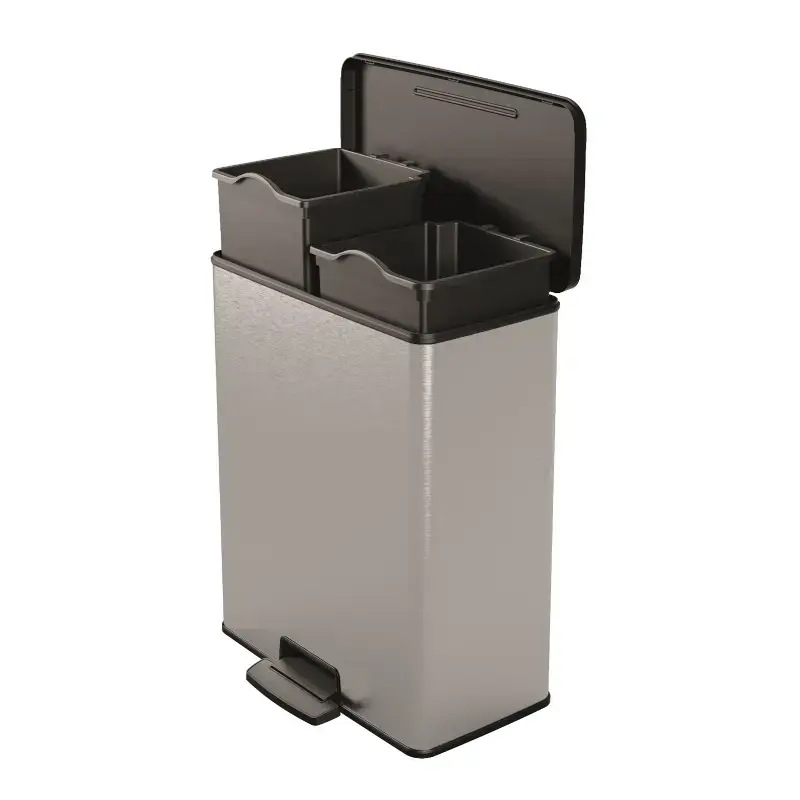 Pedāļspainis atkritumu šķirošanai metalizēts Deco Bin Duo 26+26L sudraba