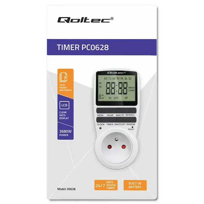 Qoltec Electronic Timer PC0628 | 3680W | 16A | LCD