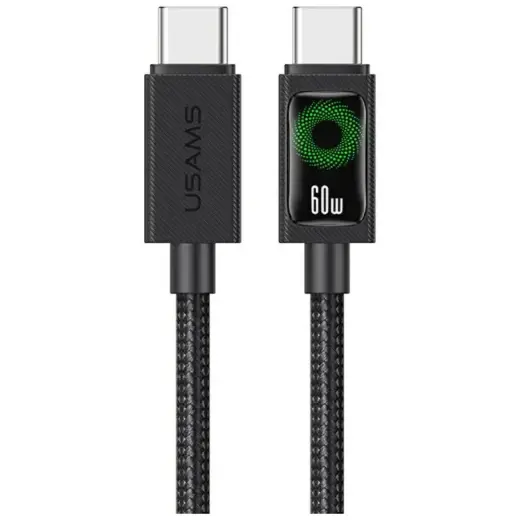 USAMS U92 andmeedastus- ja laadimiskaabel | USB-C kuni USB-C | 60W | 1.2m | must