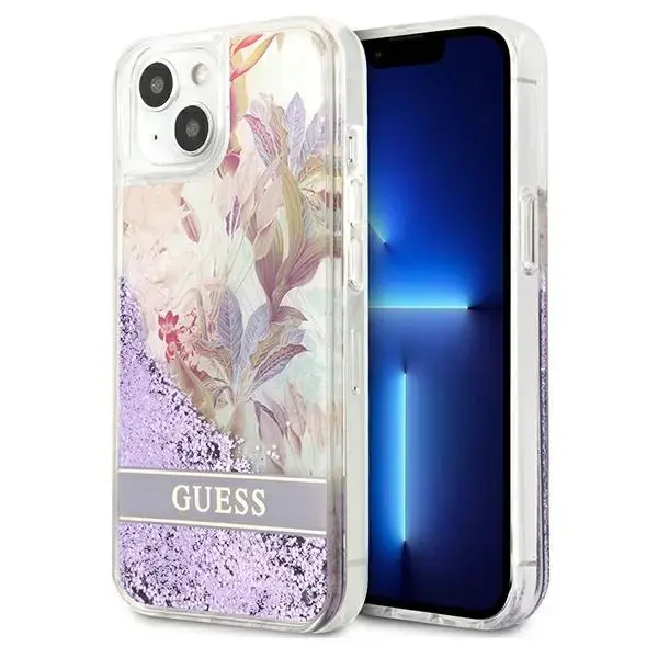 Guess Liquid Glitter Flower Case for iPhone 13 Purple