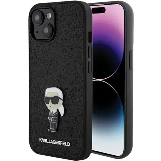 Karl Lagerfeld KLHCP15SGKNPSK Fixed Glitter Ikonik Logo Metal Pin чехол для телефона iPhone 15 чёрный