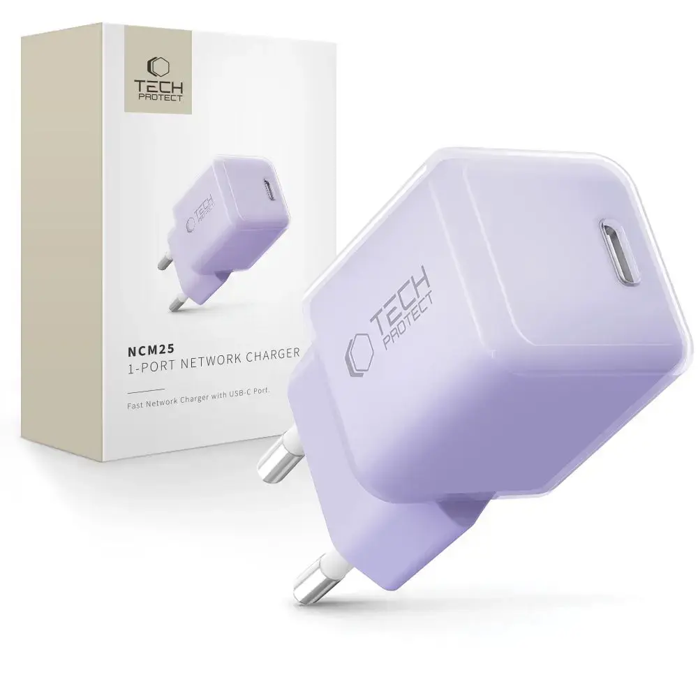 Tech-Protect NCM25 tīkla lādētājs | 25W | PD | USB-C | violets
