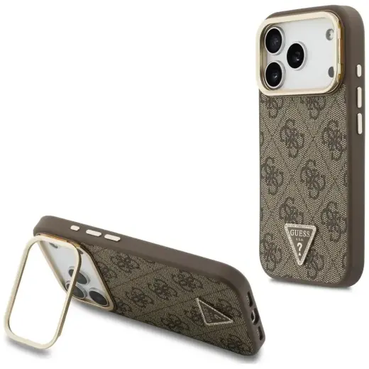 Case Guess 4G PU Triangle Logo & Stand   Camera Magsafe for iPhone 18 Pro Max / 17 Pro Max brown