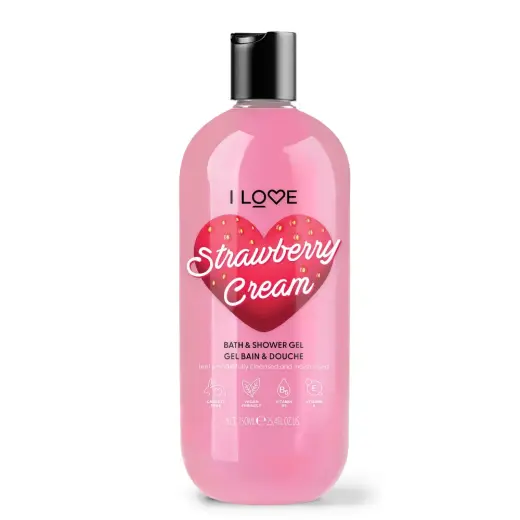 I Love, Strawberries & Cream, Hydrating, Shower Gel, For All Skin Types, 750 ml