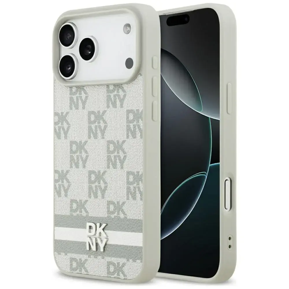 Etui DKNY Checkered with Printed Stripes  do iPhone 17 Pro Max beżowy