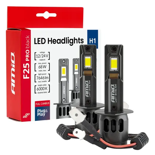 LED Headlights Series F25 PRO BLACK FULL CANBUS H1 68W 12V 24V AMIO-04717
