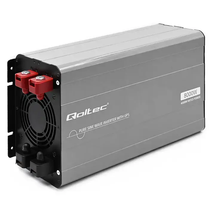 Qoltec Pure Sine Wave Inverter with UPS | 12V to 230V | 4000/8000W | USB | Compatible with LiFePO4 GEL AGM