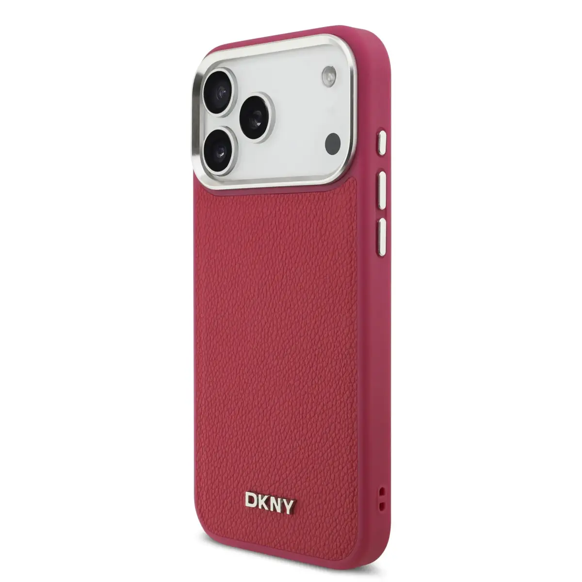 DKNY PU Leather Metal Logo Wrist Chain MagSafe Case for iPhone 17 Pro Max Pink
